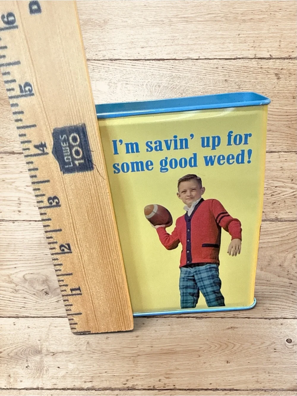Blue Q 2006 “I’m Savin’ Up For Some Good Weed” Tin Coin Bank Retro Kit